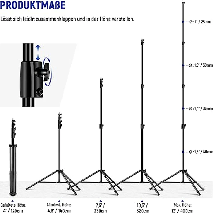 Neewer Lighting Tripod 400 cm, Aluminium-Stativ für professionelle Foto- und Videoaufnahmen – Bild 7