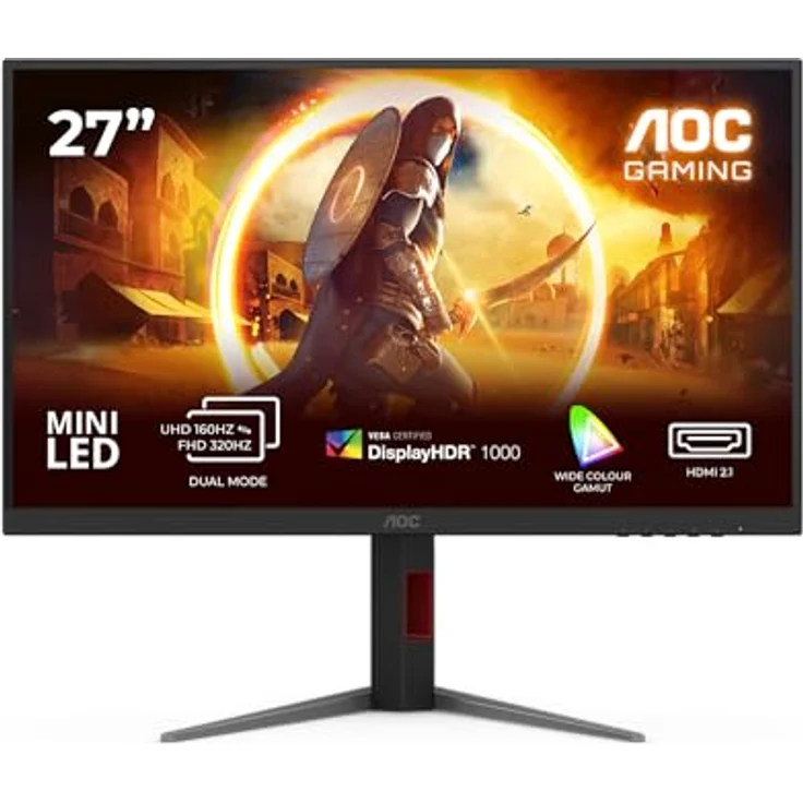 AOC Gaming U27G4XM, 27 Zoll UHD 4K Monitor, 1ms Reaktionszeit, 160 Hz bei UHD oder 320 Hz bei FHD, G-Sync kompatibel, HDR1000, schwarz-rot – Bild 5