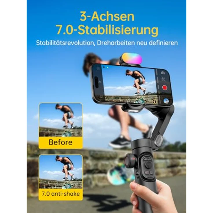 AOCHUAN XE Standard Gimbal, 3-Achsen-Stabilisierung mit intelligenter Gesichtsverfolgung, kompakt, schwarz – Bild 3