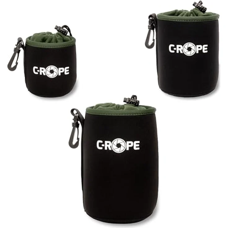 C-Rope Neopren Objektivbeutel mit Fleece-Fütterung, Objektivköcher für Objektive und Kamerazubehör, (3er Set), Größe S, M, L, schwarz – Bild 1