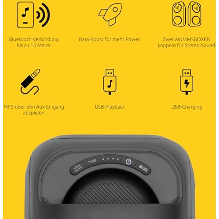 TechniSat LAUTA WUMMSBOX - Tragbarer Premium Bluetooth Lautsprecher mit LED-Lichteffekten, Bass Boost, True Wireless Stereo, 12 Stunden Akkulaufzeit, IPX4 Spritzwasserschutz, 80W RMS Leistung – Bild 5