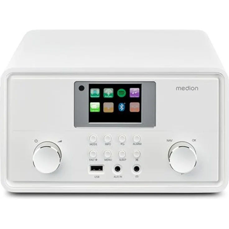 MEDION P85027 Internetradio (DAB Plus, UKW Radio, Spotify Connect, WLAN, Bluetooth, Streaming, Equalizer, Farbdisplay, USB, AUX, Wecker, Schlummerfunktion, Sleep Timer) weiß – Bild 5