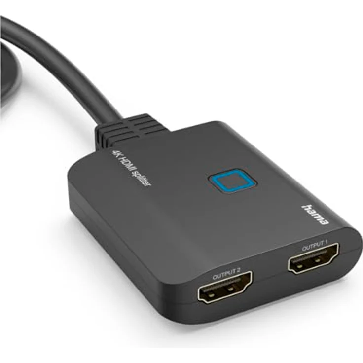 Hama HDMI Splitter 4K 1 In 2 Out (4K@30Hz, Adapter zur Übertragung eines HDMI-Signals auf 2 Ausgabegeräte, z. B. Beamer, Bildschirm oder 2 Monitore gleichzeitig, 60 cm) schwarz – Bild 3