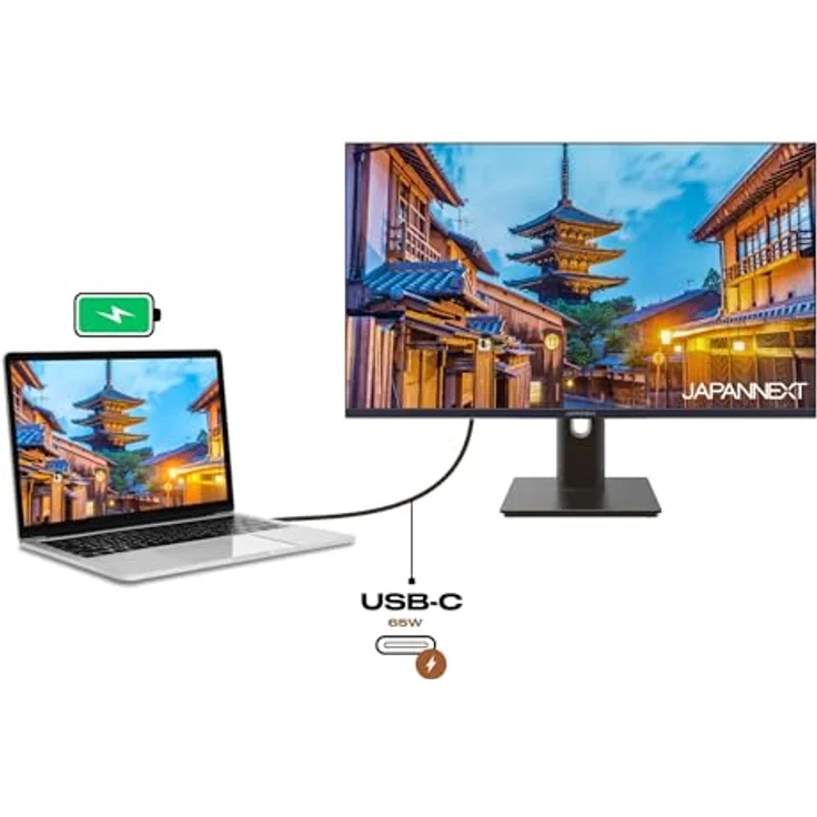JapanNext JN-IPS27FHDR-C65W-HSP, 27 Zoll IPS Full HD Monitor mit HDR, USB-C-Laden (65W), Höhen- & Neigungsverstellbar, Integrierte Lautsprecher, G-Sync/FreeSync, 2 Jahre Garantie – Bild 2