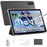 Blackview Mega2 Tablet 12 Zoll, Android 15 mit 36GB RAM+256GB ROM, 2K FHD Display, Dual 4G LTE+5G WiFi, Dual Kamera, GPS/Face ID - Schwarz