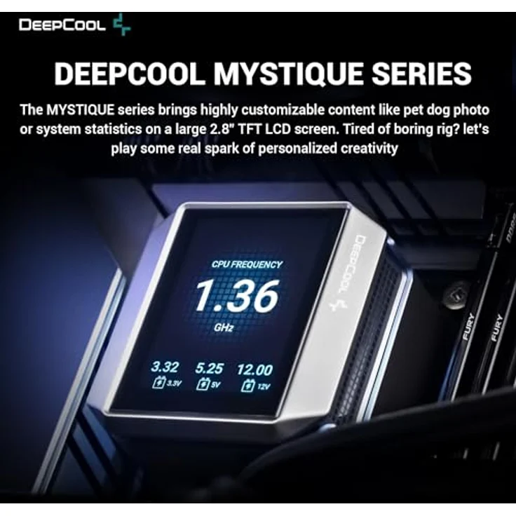 DeepCool MYSTIQUE 240 LCD Wasserkühlung 240mm 5th Gen Pumpe 3400RPM AIO 2.8" 640x480 TFT LCD Bildschirm Anti-Leck Tech FT12 SE PWM Lüfter, Grau und Schwarz – Bild 2