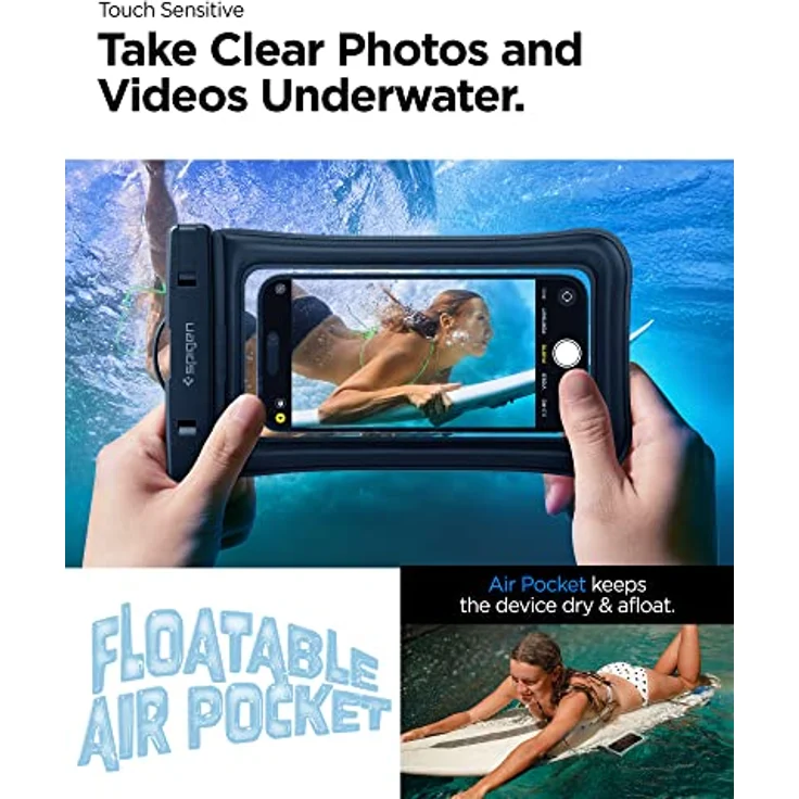 Spigen Aqua Shield wasserdichte Handyhülle Schwimmend [2 Stück] IPX8 Wasserfeste Handytasche Unterwasser Hülle Kompatibel mit iPhone, Galaxy, Xiaomi, Google Smartphones -Schwarz – Bild 4