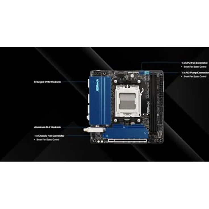 AsRock A620AI WiFi AM5 mITX Mainboard, DDR5 Unterstützung bis 128 GB, integriertes WLAN und Bluetooth, HDMI-Anschluss – Bild 3