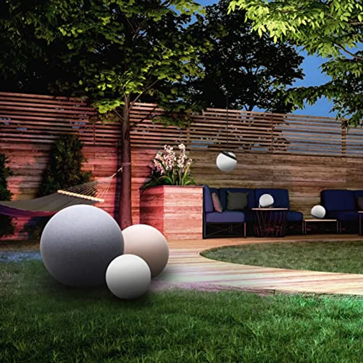 tint Smarte Outdoor LED Hängekugel PENDULA SOLAR – Steuerbar per Alexa oder Fernbedienung – Leuchtkugel mit weißem (1800-6500 K) und farbigem Licht RGB – Spritzwassergeschützt (IP44) – Ø 20 cm – Bild 3