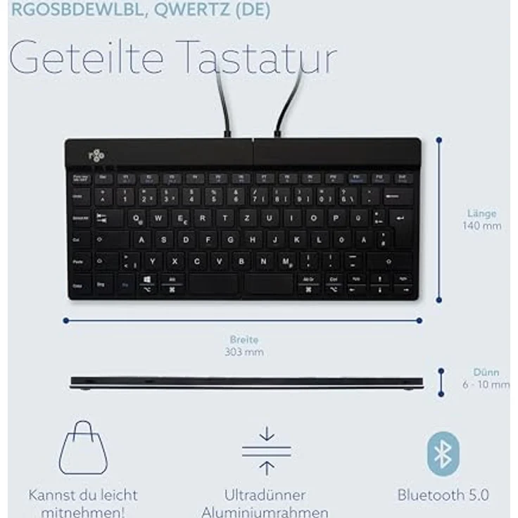 R-Go Tools R-GO SPLIT BREAK ERGONOMIC (DE, Kabellos), Tastatur, Schwarz - Bluetooth QWERTZ Layout – Bild 3
