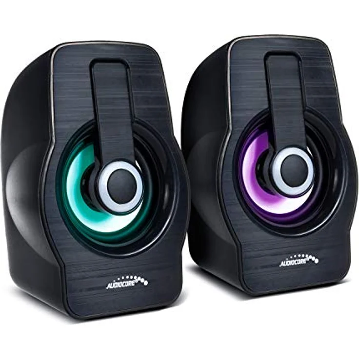 Audiocore AC855 Stereo-Lautsprecher mit Bunter LED-Beleuchtung PC-Lautsprecher 6W RMS USB-Stromversorgung Kompakt Schwarz – Bild 1