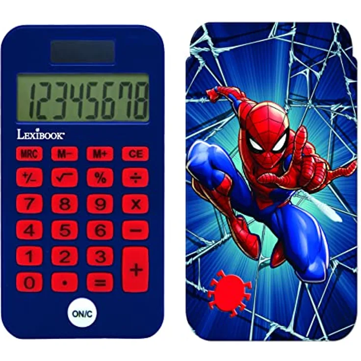 Lexibook Marvel Spider-Man Taschenrechner, 8-stellig, klassische und erweiterte Funktionen, Solarbetrieb, schützende Hartschale, blau/rot, C45SP