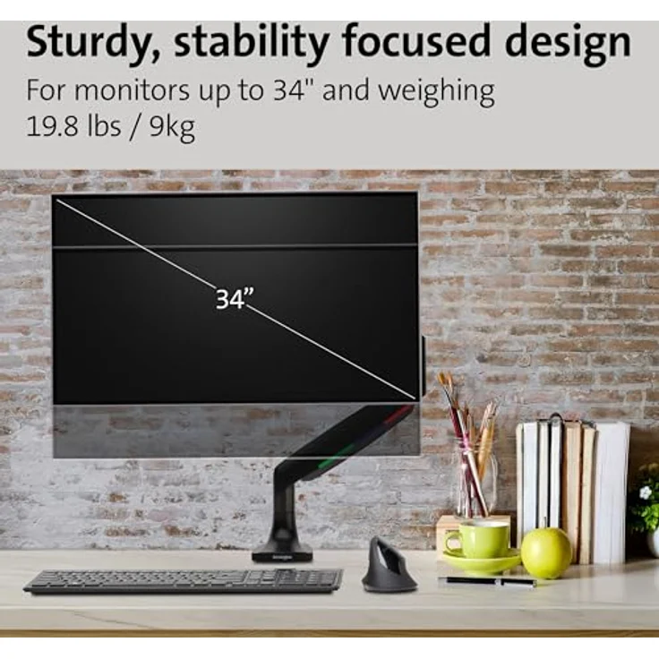 Kensington Single Monitorarm für 1 Bildschirm mit Vesa Befestigungsplatte und One-Touch Design für optimale Höheneinstellung, Gasdruckfeder, Schwarz, K59600WW – Bild 5