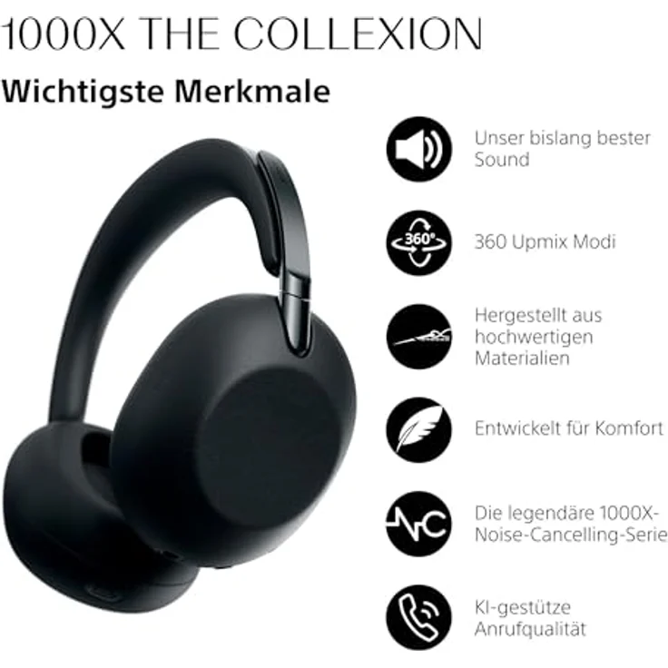 Sony 1000X THE COLLEXION, Flaggschiff kabellose Bluetooth-Over-Ear-Kopfhörer mit Hi-Res-Sound, Noise Cancelling, 360 Spatial Audio, kompatibel mit iOS & Android – Schwarz – Bild 2