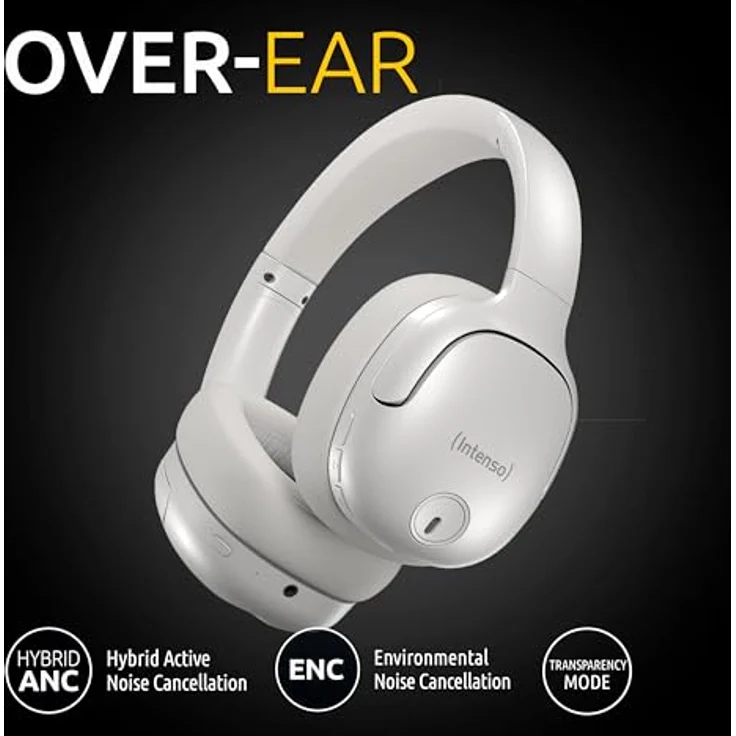 Intenso O400HA Over-Ear Kopfhörer - Hybrid Active Noise Cancelling, bis zu 75 Stunden Laufzeit und Bluetooth 5.3, mit Musikmodus, Transparency Modus und schneller Ladezeit, weiß – Bild 4