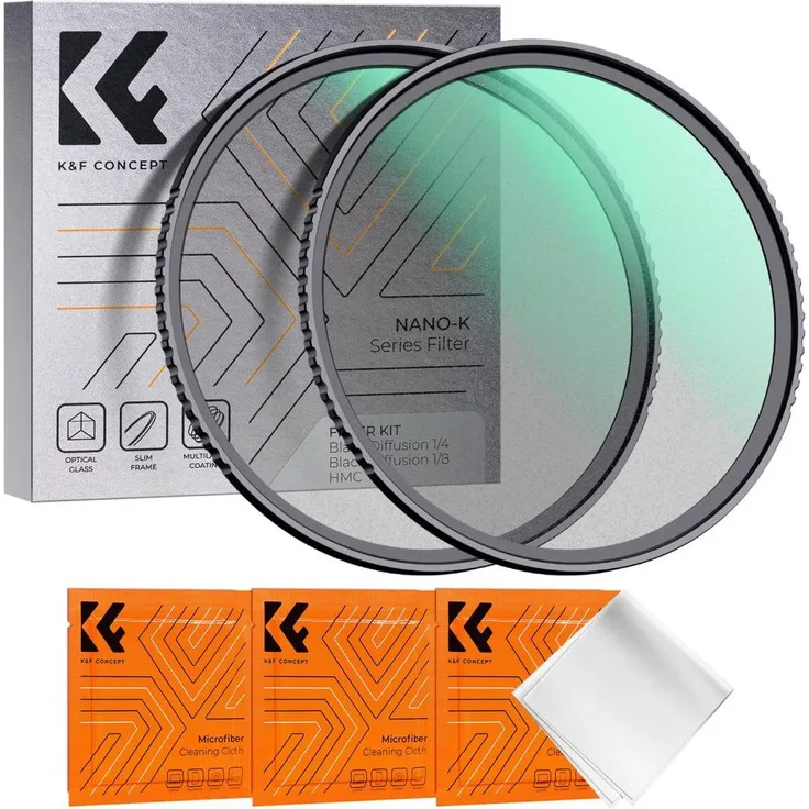 K&F Concept 1/4+1/8 Black Mist Filter Set Nano K 77mm, Schwarz, Objektivfilter für kreative Effekte