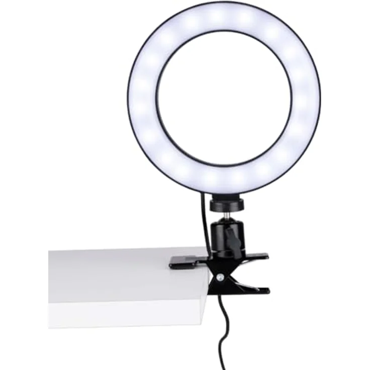 Grundig Ringlicht LED Selfie Ringlicht mit Clip, ∅ 15,6 cm, 48 LEDs, stufenlos dimmbar, 3 Lichtfarben – Bild 4