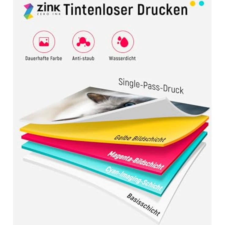 Liene 2x3'' Mini Fotodrucker Smartphone, Mini Tragbarer Sofortbilddrucker mit 5 Zink Klebepapier, Bluetooth 5.0, Kompatibel mit IOS & Android, Kleiner Handy Fotodrucker für iPhone - Weiß – Bild 4