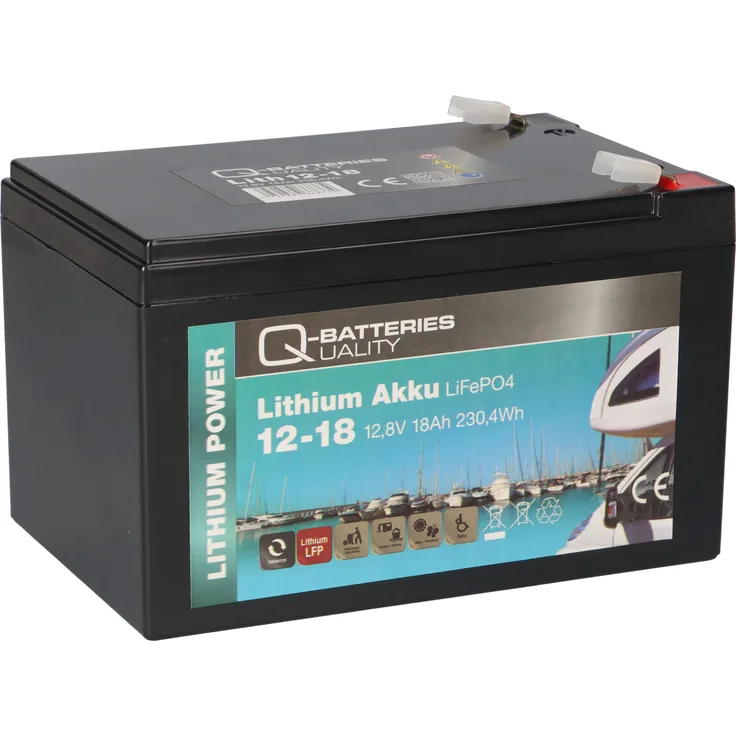 Q-Batteries Lithium Akku 12-18, 12,8V 18Ah LiFePO4, wartungsfrei und zyklenfest