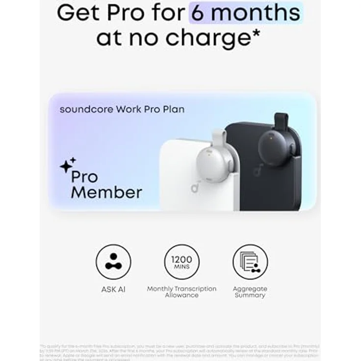 soundcore Work by Anker, tragbares KI-Diktiergerät mit 6 Monaten Pro-Abo gratis, KI-Transkription, kombinierte Meeting-Protokolle, Doppeltipp zum Markieren, MFi-zertifiziert, Datenschutz – Bild 5