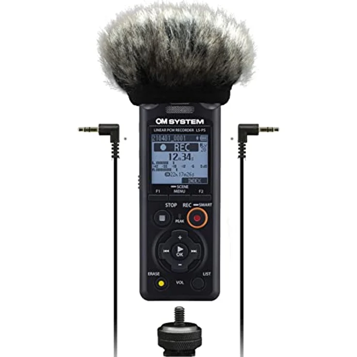 OM SYSTEM LS-P5 Videokamera-Kit, Hi-Res Audiorekorder inkl. Windschutz, Blitzschuhadapter, 3,5 mm Audiokabel, mit TRESMIC II 3-Mikrofonsystem, 16 GB Speicher, 37h Laufzeit – Bild 1