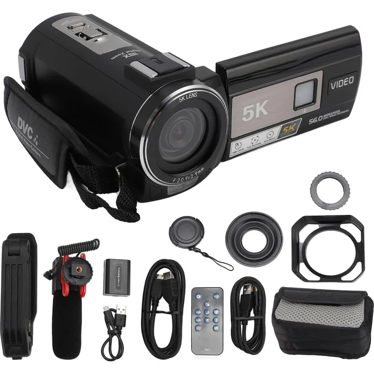Lixada 56-MP-DV-Digitalkamera, 5K-Handheld-Videokamera mit 3-Zoll-Touchscreen, 18-fachem Zoom, WLAN und Bildstabilisierung