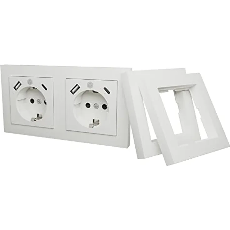 ICY BOX Steckdose mit USB Unterputz, 2X USB-C & 2X USB-A Ports, 2-Fach Wandsteckdose, IB-MPS4200W-PD, Weiß