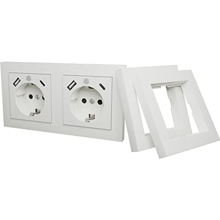 ICY BOX Steckdose mit USB Unterputz, 2X USB-C & 2X USB-A Ports, 2-Fach Wandsteckdose, IB-MPS4200W-PD, Weiß – Bild 1