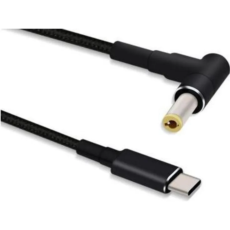 MicroConnect USB-C zu DC 5.5 x 2.5 mm, 20V/5A, 1,2 m, Schwarz, Aluminiumstecker und TPE-Kabel