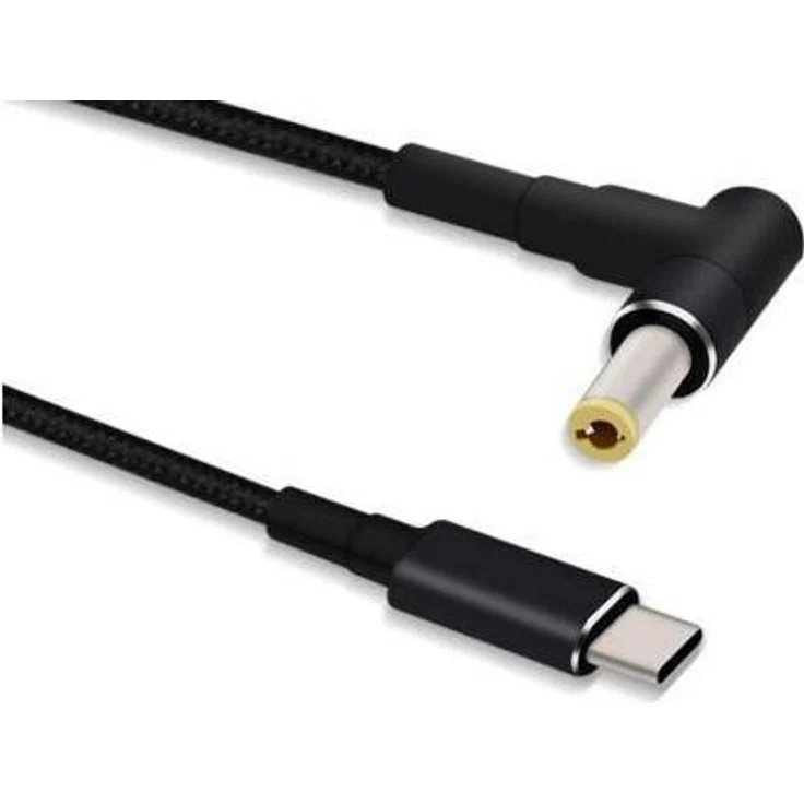 MicroConnect USB-C zu DC 5.5 x 2.5 mm, 20V/5A, 1,2 m, Schwarz, Aluminiumstecker und TPE-Kabel