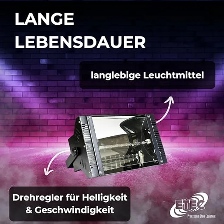 ETEC Mega Strobe E-1000, 1000W Stroboskop Blitzer mit einstellbarer Blinkfrequenz für DJ Equipment und Bühnenbeleuchtung – Bild 5