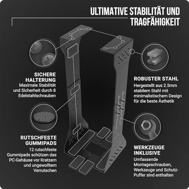 Ultimate Setup PC Halterung unter Schreibtisch, Schwerlast Computer Halterung bis 35 kg Tragfähigkeit, anpassbare Tower Halterung in Schwarz – Bild 5