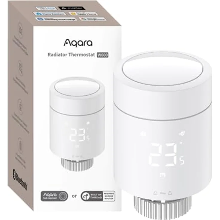 Aqara Smartes Heizkörperthermostat W600, Zigbee/Thread Thermostat mit Energiesparen, Sprachsteuerung, Geofencing, kompatibel mit Apple Homekit, Alexa und Google