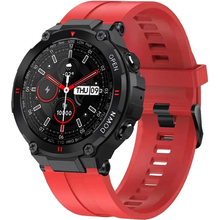 Gravity Schwerkraft GT7-5, Smartwatch mit 1,28" IPS Voll-Touch-Display, IP67 wasserdicht, 20 Tage Akku, grau/rot
