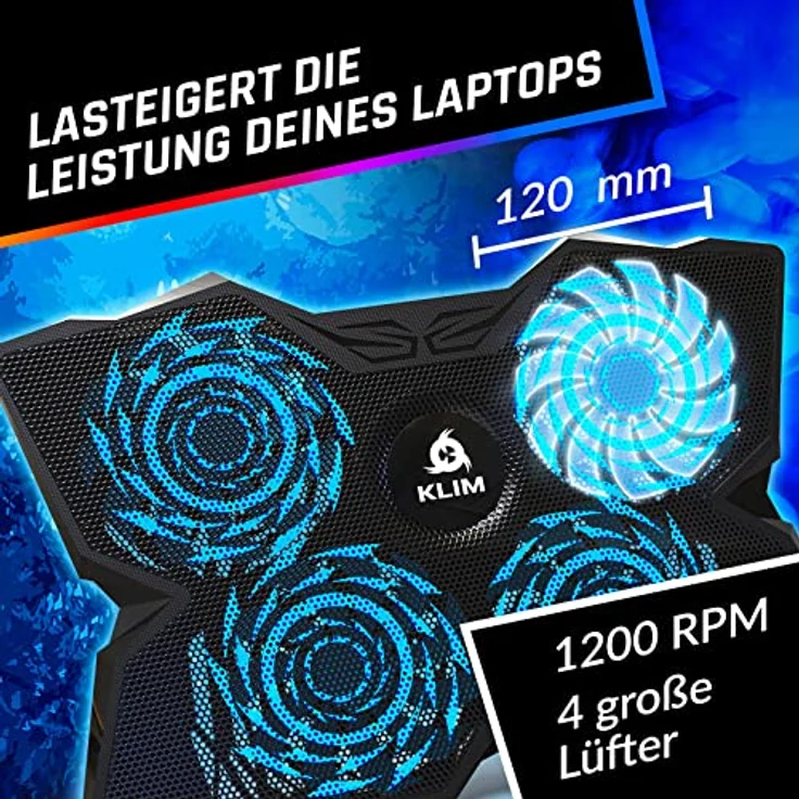 KLIM Diamond Laptop Kühler, 4 Lüfter für schnelle Kühlung, kompatibel mit Laptops von 11 bis 19 Zoll – Bild 3