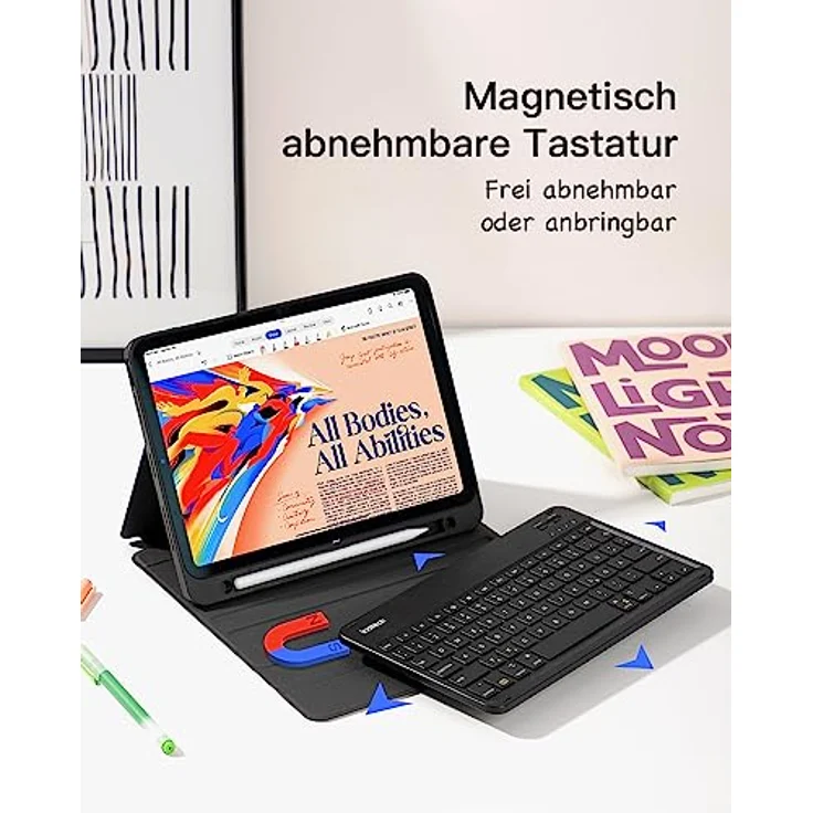 Inateck Tastatur Hülle kompatibel mit iPad 10 Gen. 2022, iPad Air 5/4 (2022/2020) 10,9 Zoll, iPad Pro 11 4/3/2/1, QWERTZ, mit Stifthalter, Abnehmbar, KB04002 (schwarz) – Bild 3