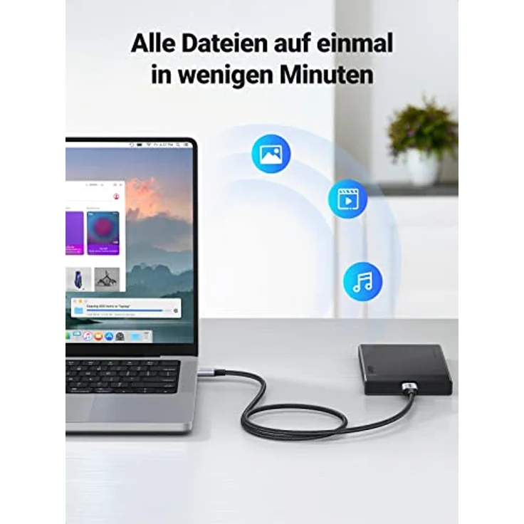 UGREEN Micro B auf USB C Kabel, 10 Gbps Datenübertragung, Nylon, 1M, kompatibel mit USB 3.0 Festplattengehäusen – Bild 3