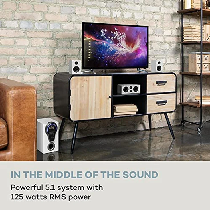 auna Areal 525 5.1 Soundsystem, Heimkinosystem, 5.1 Heimkinosystem, RMS, Subwoofer, 4 oder 5 Satellit, AUX-Eingang, Heimkino mit 125 Watt, weiß – Bild 2