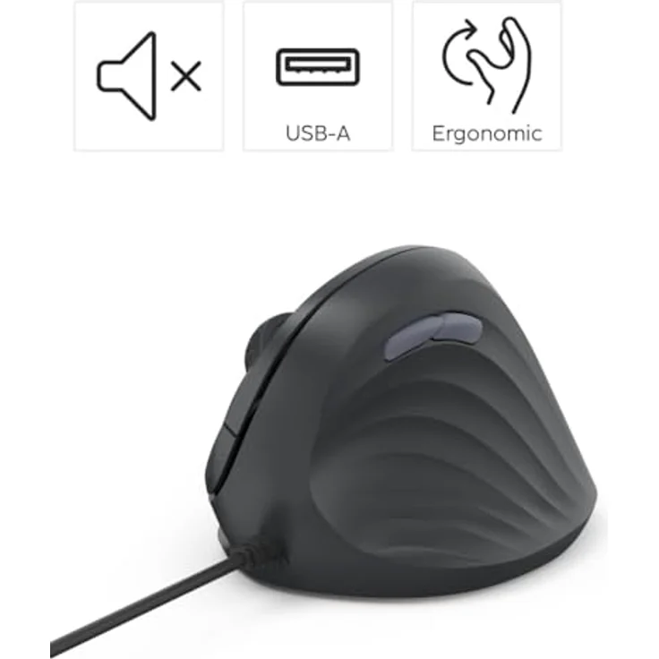 Hama ECM-500R, Ergonomische vertikale Büro Maus mit 1800 DPI, 7 Tasten, kabelgebunden, Schwarz – Bild 2