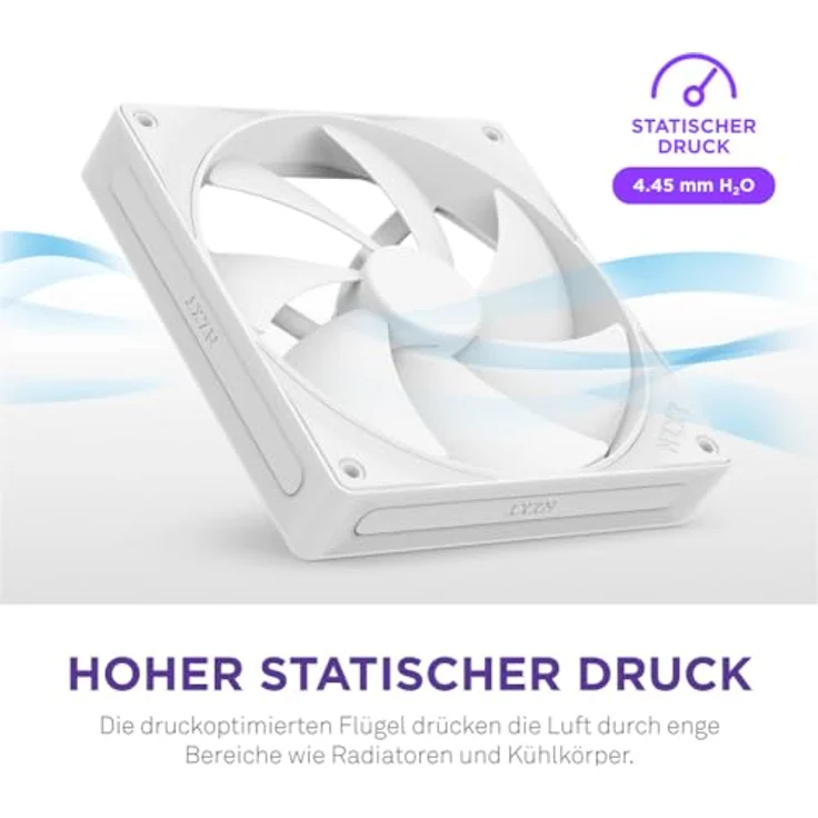 NZXT F140P | 140 mm Gehäusekühler mit statischem Druck | Ideal für Radiatoren und Kühlkörper | Hoher statischer Druck | Hinten abgeschrägter Einlass | Hydrodynamische Gleitlager | PWM | Weiß – Bild 2