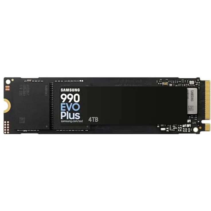 Samsung 990 EVO Plus NVMe M.2 SSD 4 TB, PCIe 4.0 x4 / PCIe 5.0 x2, NVMe 2.0 (2280), 7.250 MB/s Lesen, 6.300 MB/s Schreiben, Interne SSD für Gaming und Grafikbearbeitung, MZ-V9S4T0BW
