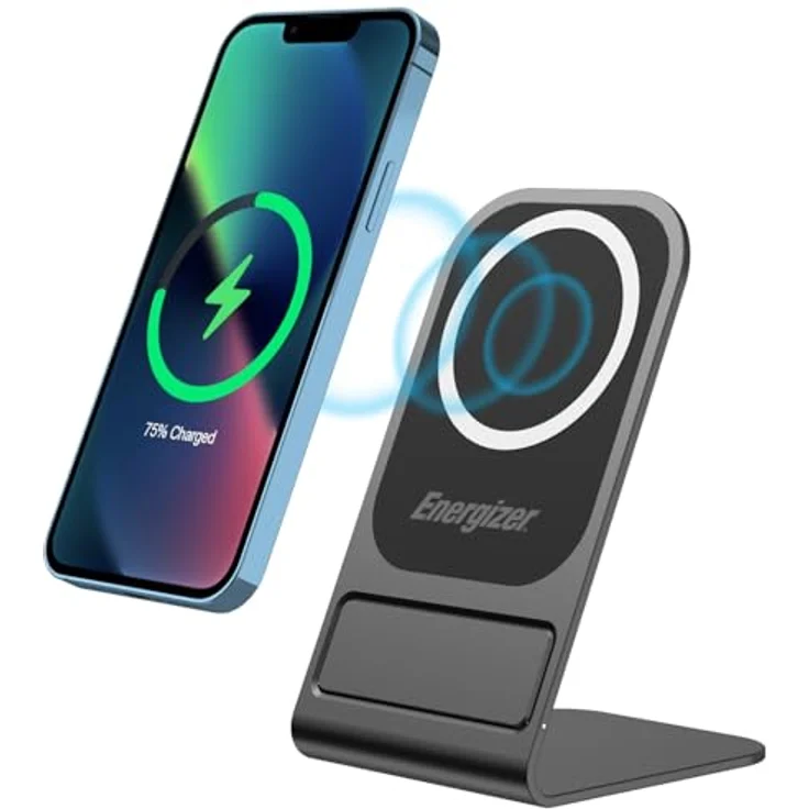 Energizer WCP109, Magnetisches Qi Ladegerät 15W aus Aluminium, Kabellose Schnellladestation mit USB-C Standfunktion, vertikal & horizontal nutzbar, Tray für nicht-magnetische Handys – Bild 1
