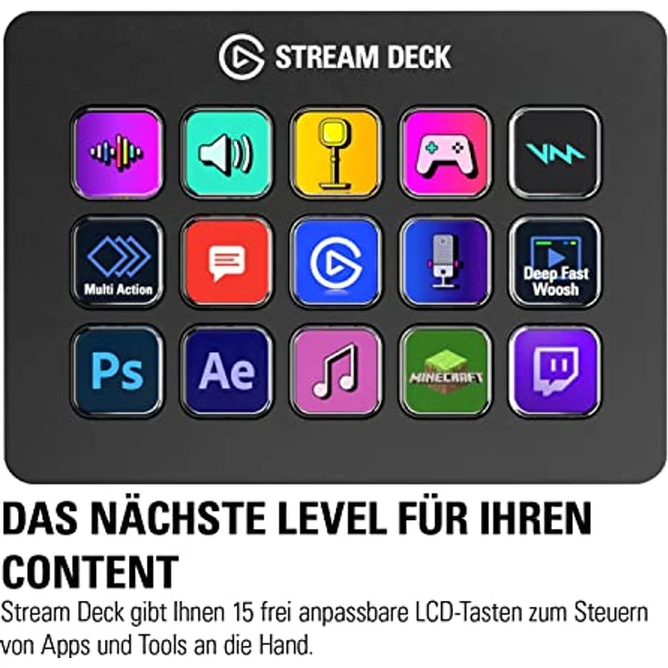 Elgato Stream Deck MK.2 – Studio-Controller, 12GB, 15 Makrotasten, auslösen von Aktion in Apps und Software wie OBS, Twitch, YouTube und anderen, für Mac und PC, Schwarz – Bild 2