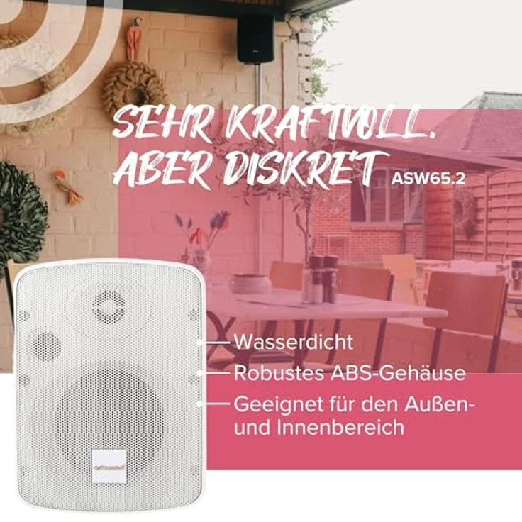 Artsound ASW65.2, 2er-Set wasserdichte Lautsprecher, 2-Wege-HiFi-Lautsprecher, 20-140 Watt, mit, Weiß – Bild 4