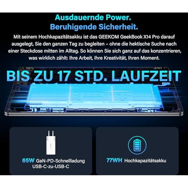 GEEKOM GeekBook X16 Pro, 16" 2.5K Business-Laptop, Intel Core Ultra 9, 32GB RAM, 2TB SSD, Metallgehäuse, bis zu 17h Akku, Windows 11 Pro – Bild 6