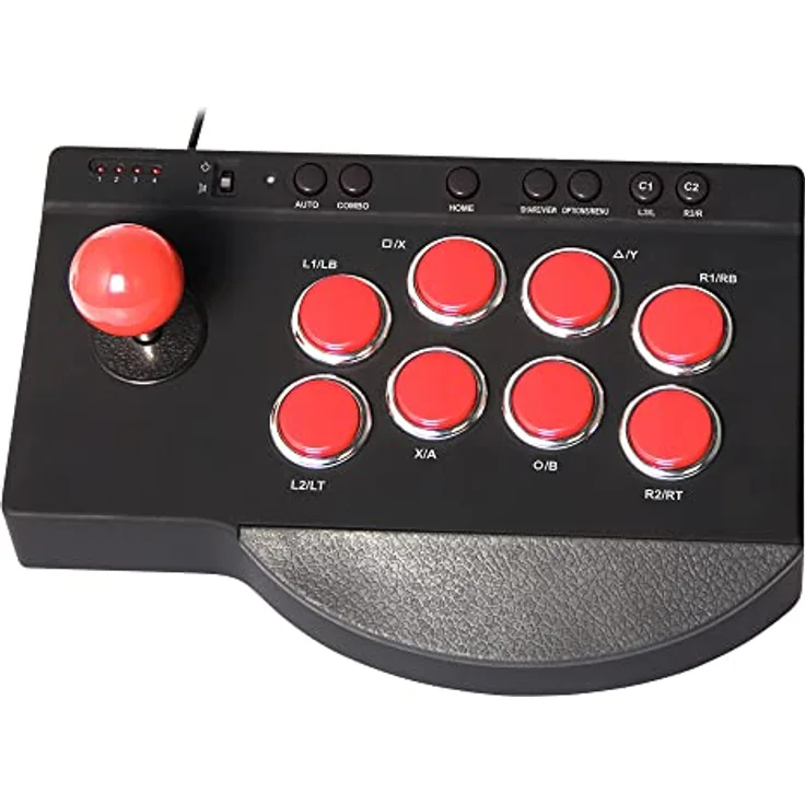 Subsonic Arcade-Joystick, Gaming Controller mit 8 Aktionsknöpfen und 3 m Kabel, Schwarz, Rot
