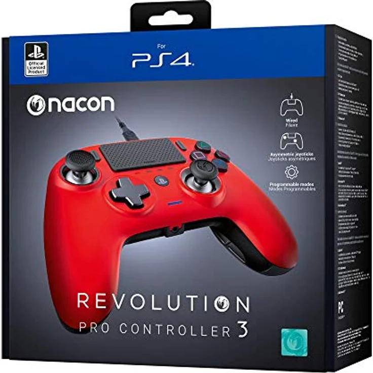 Nacon Gaming Revolution Pro Controller 3, USB 3.2 Gen 1 Gamepad für PC und PlayStation 4 (PS4), ergonomisches Design, rot – Bild 1