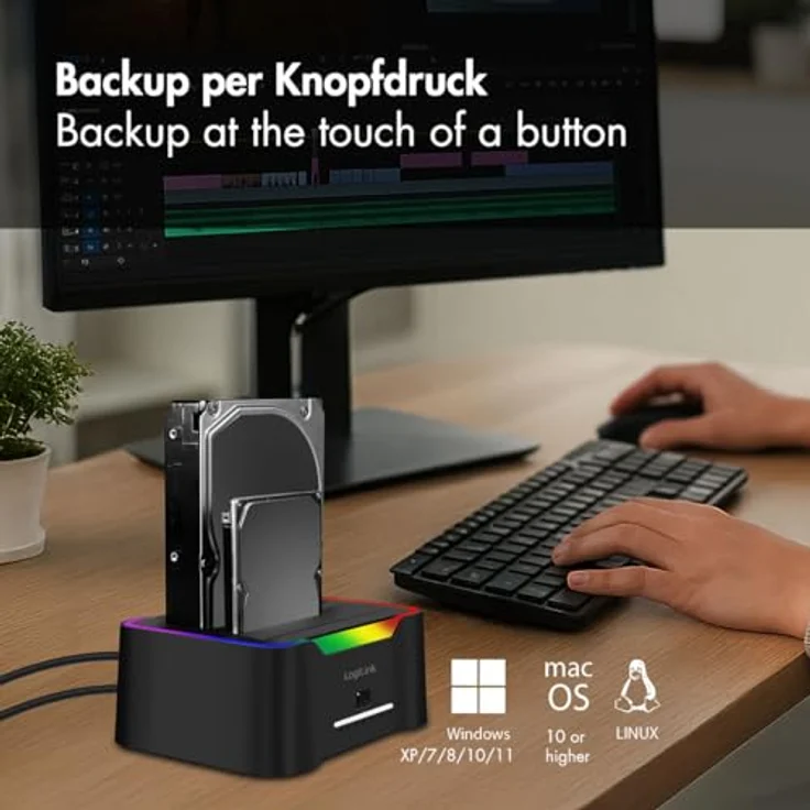 LogiLink 2-Port Dual-Dockingstation, USB-C 3.2 Gen1 für 2.5" & 3.5" Festplatten, Offline-Clonefunktion, 5 GBit/s Datenübertragung, geeignet für bis zu 10 TB pro Slot – Bild 3