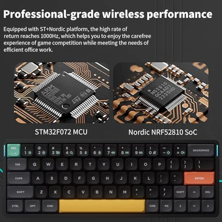 nuphy Air60 V2 Tragbar Mechanische kabellose Mini-Tastatur mit Beleuchtung, Unterstützung QMK/VIA, Bluetooth 5.1/2.4GHz/(USB-C), Schwarz Gateron Red Switch – Bild 4