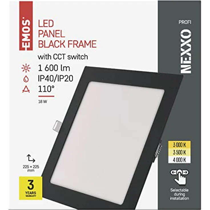 EMOS LED Panel 18 W Einbauleuchte, quadratisch 1600 lm, 22,5 x 22,5 cm, warmweiß-neutralweiß 3000-4000K, Schwarz – Bild 2